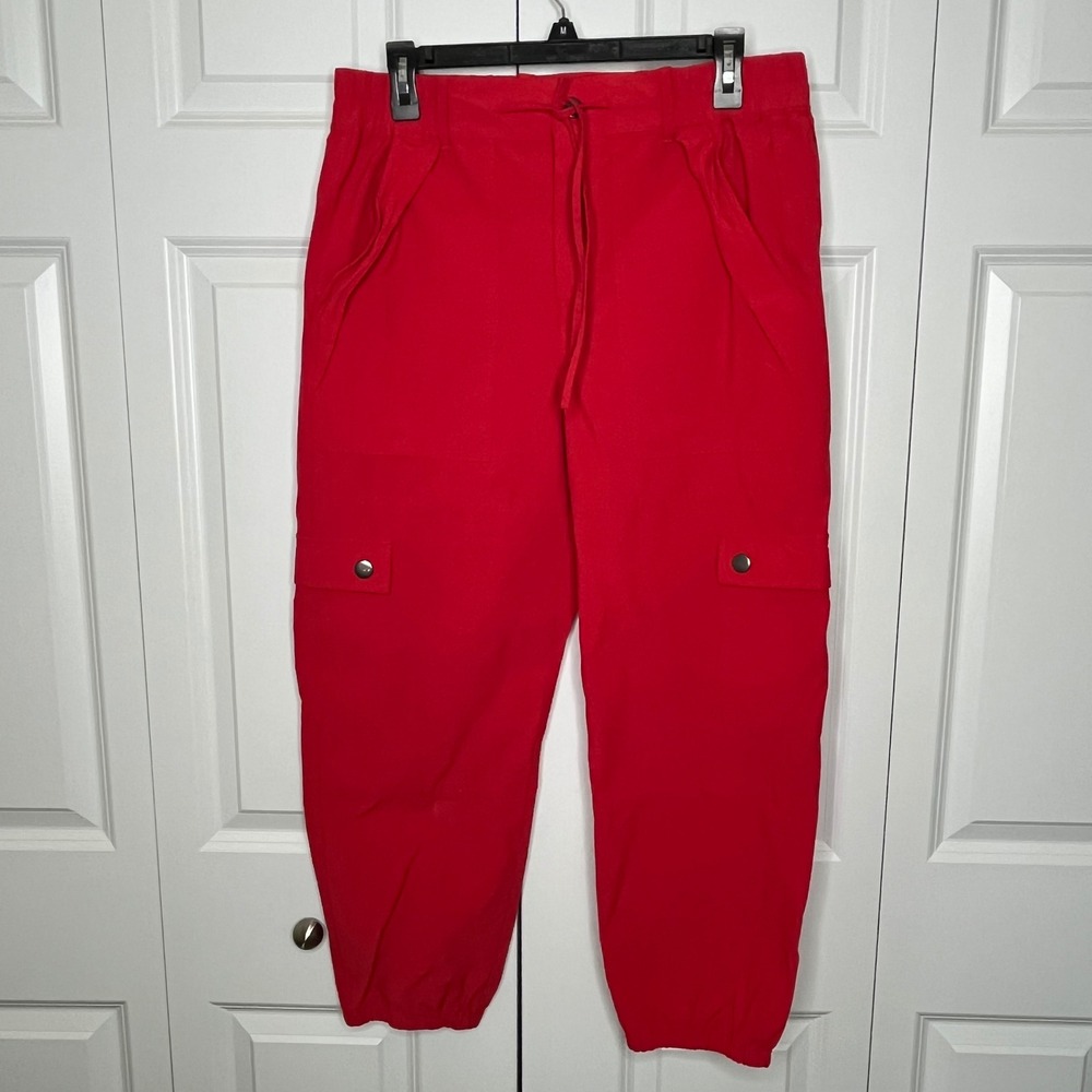 Cabi Cargo Jogger Pants Red Pull On Utility Pants Size Medium - Picture 2 of 10